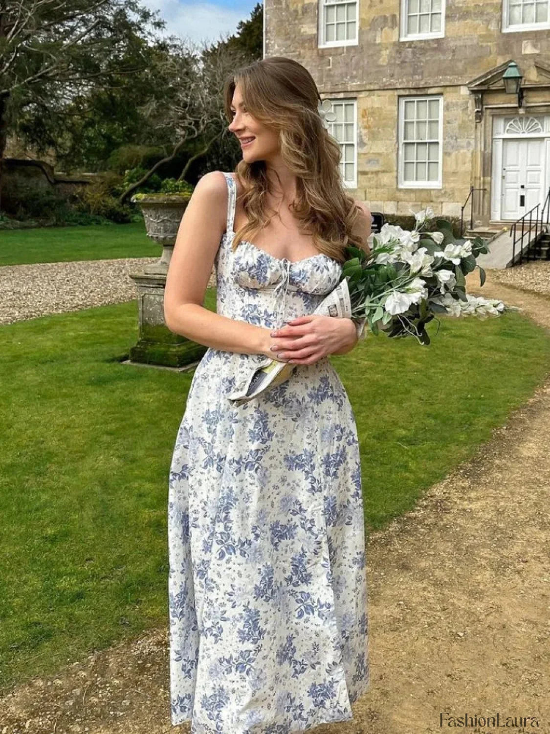 Elegant Floral Print Spaghetti Strap A-Line Floral Dress
