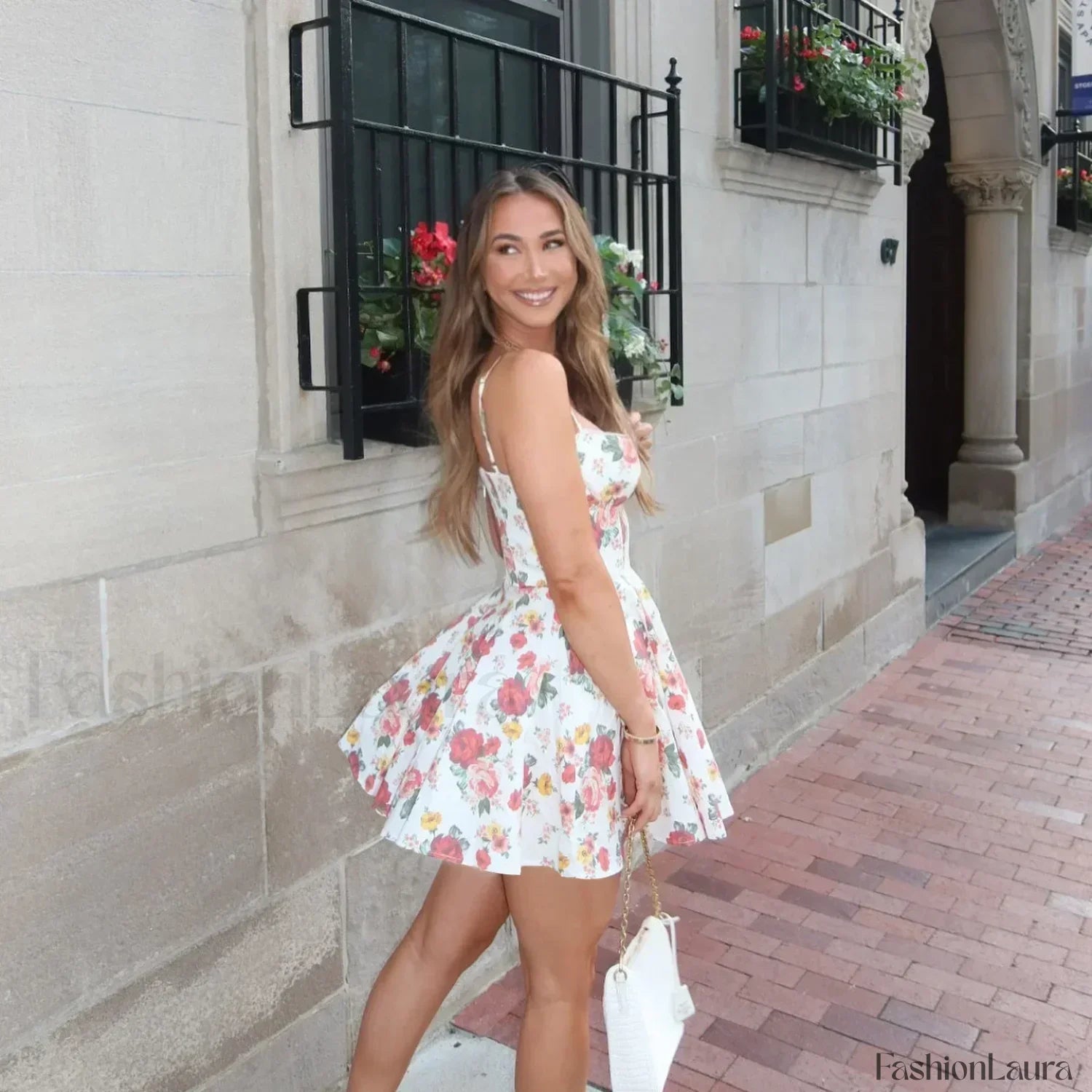 Elegant Floral Print Tulle Floral Dress