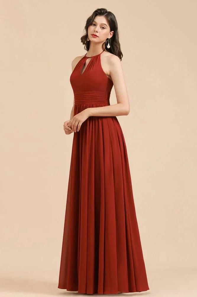 Elegant Halter Aline Chiffon Bridesmaid Dress Sleeveless Floor Length Wedding Party Dress (ZD13098)