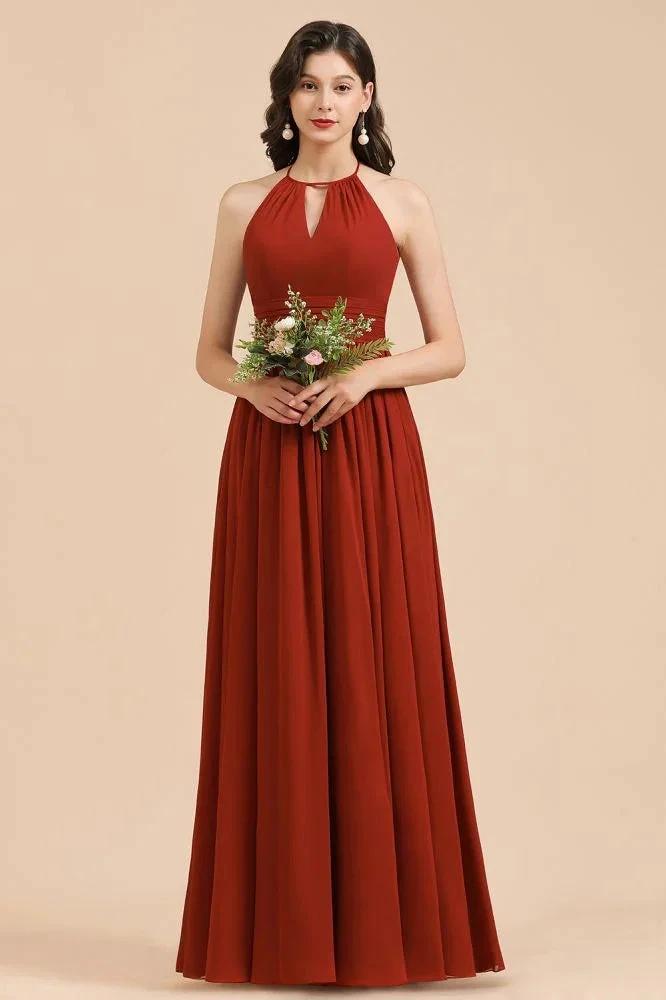 Elegant Halter Aline Chiffon Bridesmaid Dress Sleeveless Floor Length Wedding Party Dress (ZD13098)