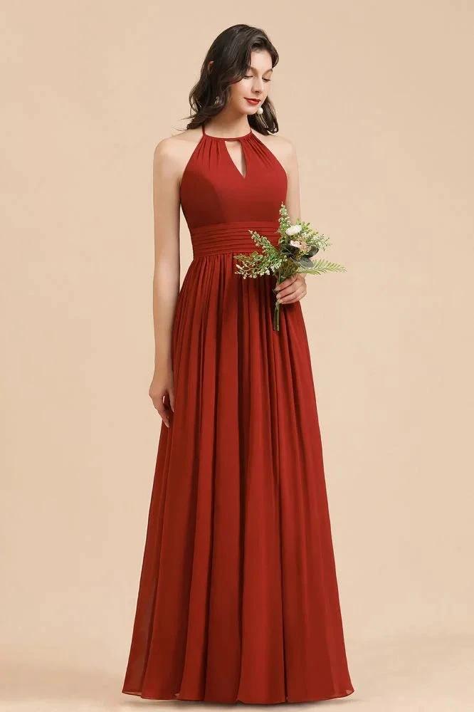 Elegant Halter Aline Chiffon Bridesmaid Dress Sleeveless Floor Length Wedding Party Dress (ZD13098)