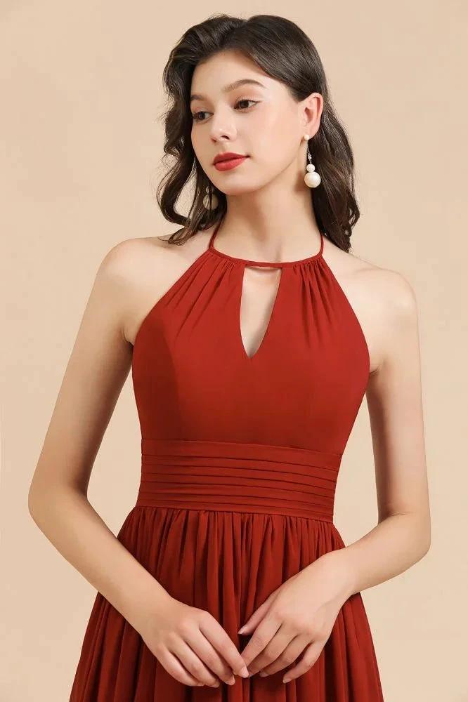 Elegant Halter Aline Chiffon Bridesmaid Dress Sleeveless Floor Length Wedding Party Dress (ZD13098)