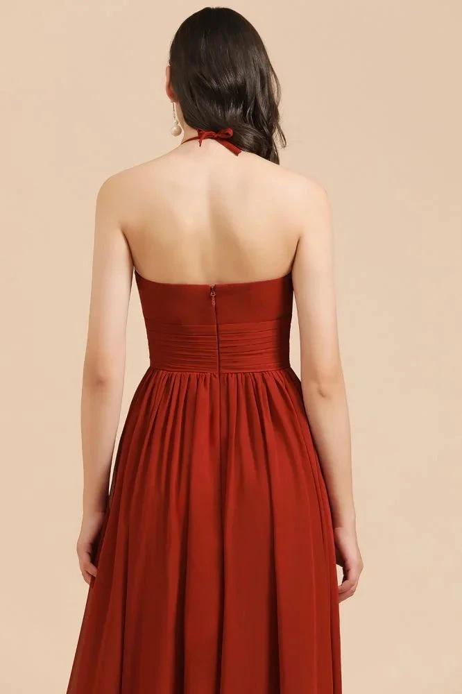 Elegant Halter Aline Chiffon Bridesmaid Dress Sleeveless Floor Length Wedding Party Dress (ZD13098)
