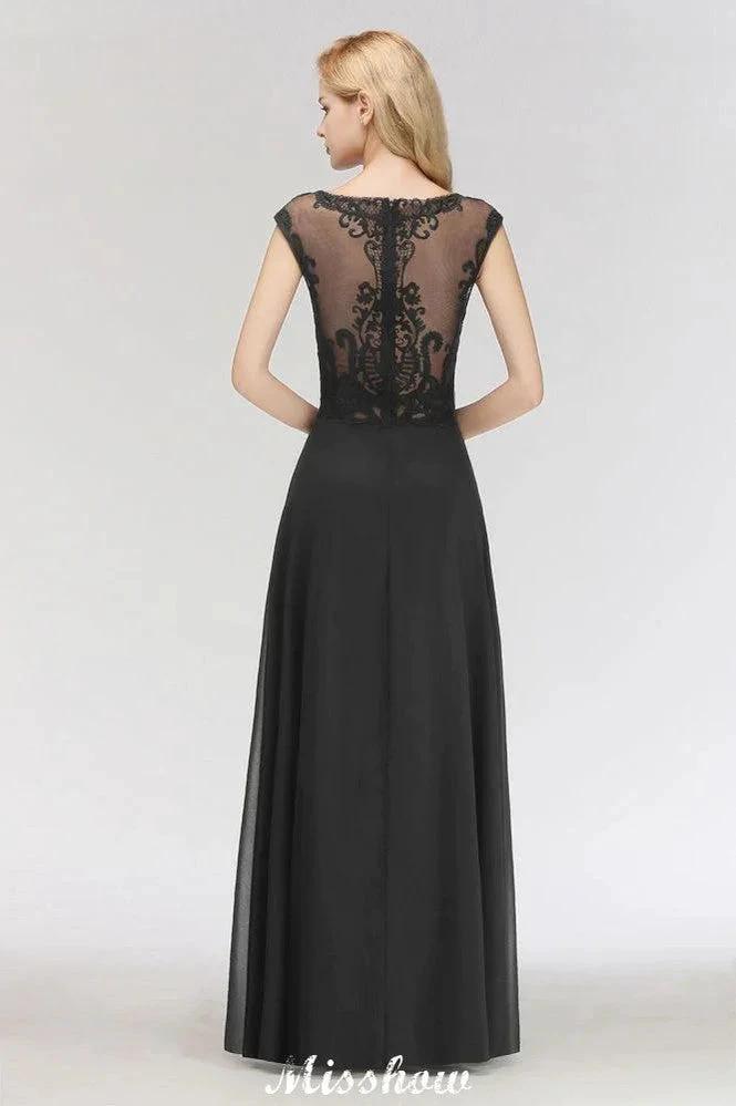 Elegant Jewel Sleeveless floor-Length A-line Lace Black Bridesmaid Dress (ZD12944)