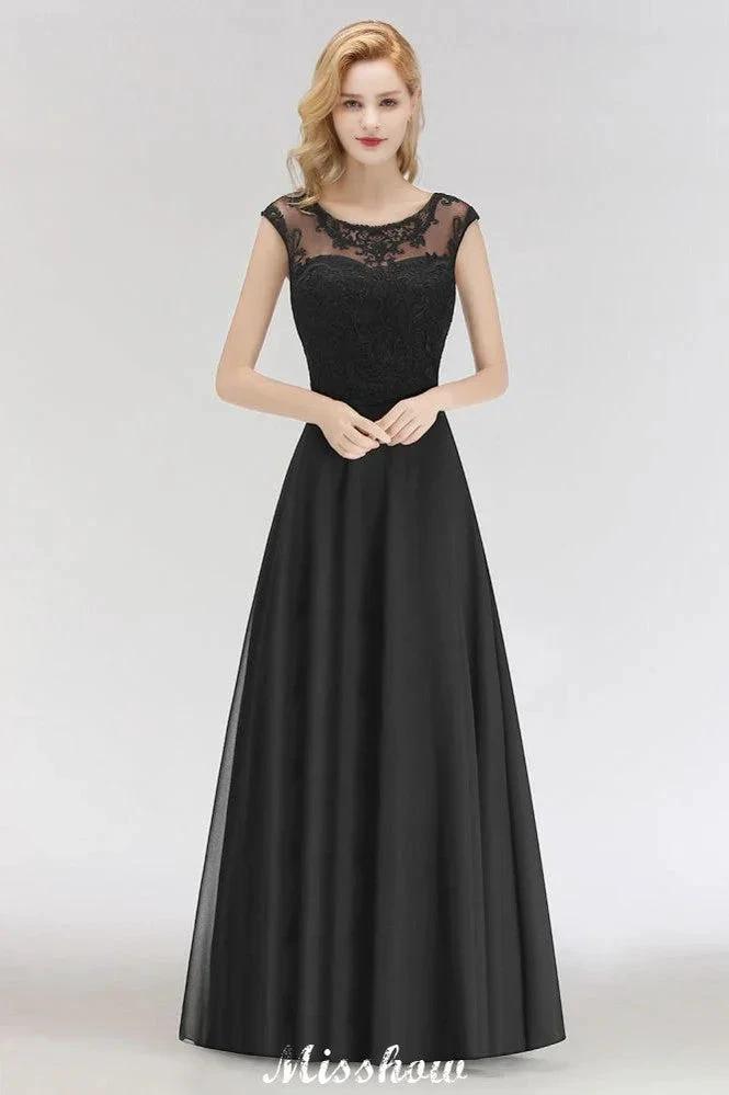 Elegant Jewel Sleeveless floor-Length A-line Lace Black Bridesmaid Dress (ZD12944)