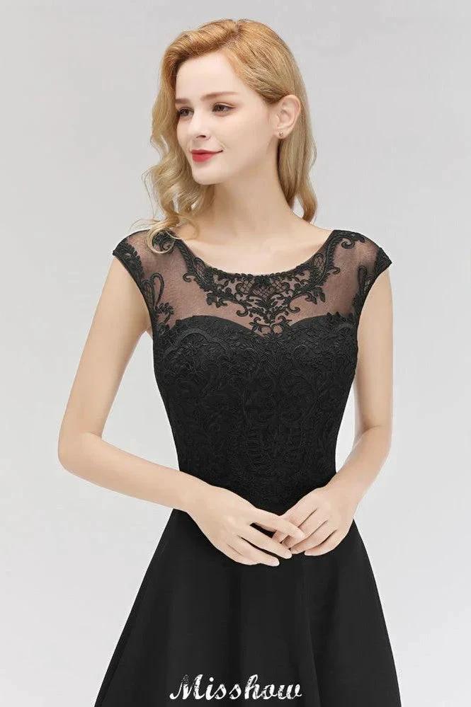 Elegant Jewel Sleeveless floor-Length A-line Lace Black Bridesmaid Dress (ZD12944)