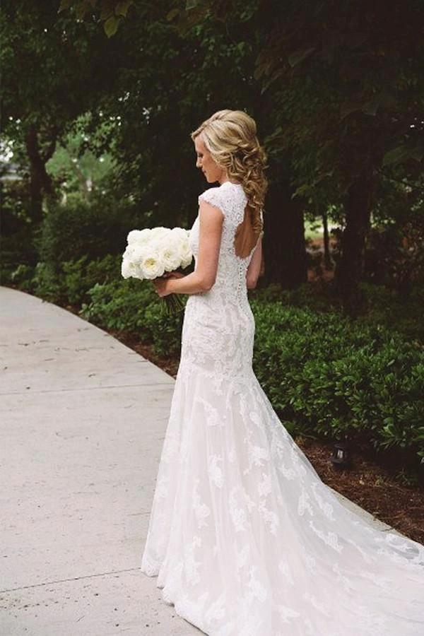 Elegant Lace Appliques Wedding Dress With Zipper Button (ZD16286)