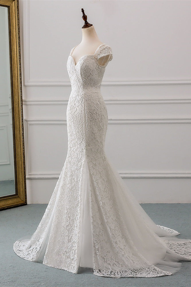 Elegant Lace Cap-Sleeves Sweetheart Mermaid Wedding Dresses (ZD17421)