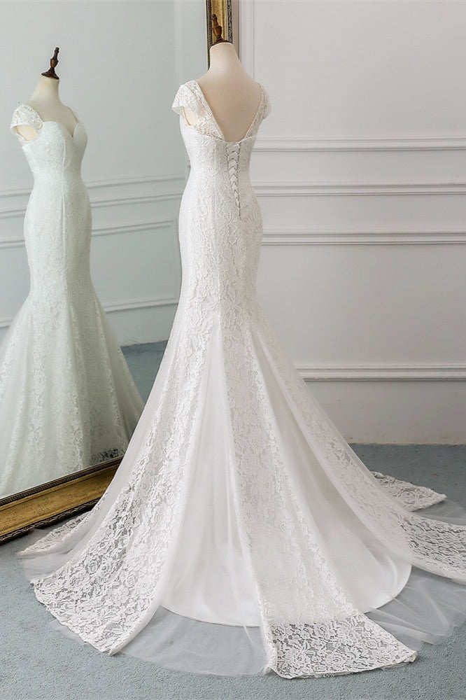 Elegant Lace Cap-Sleeves Sweetheart Mermaid Wedding Dresses (ZD17421)