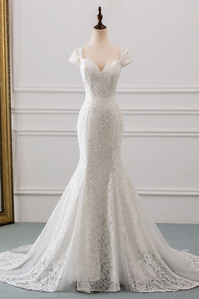 Elegant Lace Cap-Sleeves Sweetheart Mermaid Wedding Dresses (ZD17421)