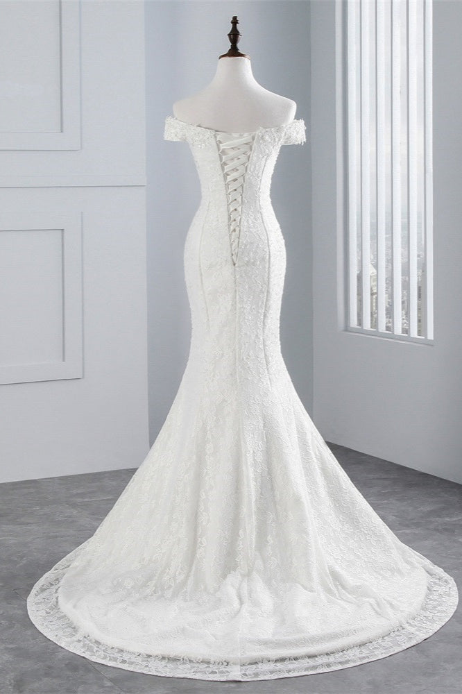 Elegant Lace Off-the-Shoulder White Mermaid Wedding Dresses Affordable (ZD17419)