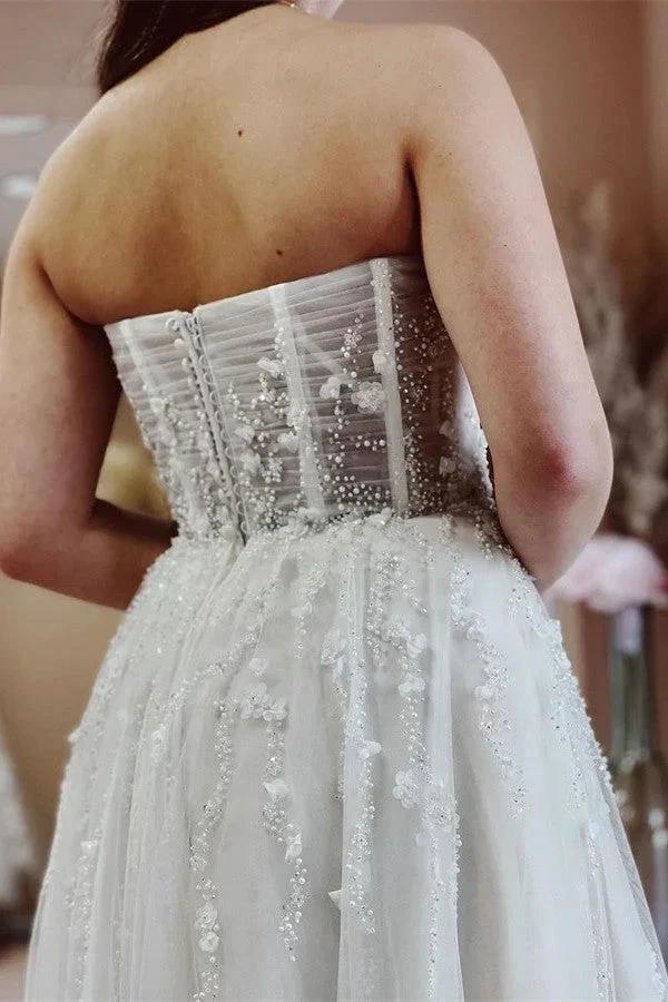Elegant Long A-line Sweetheart Tulle Lace Wedding Dress with Slit (ZD16711)