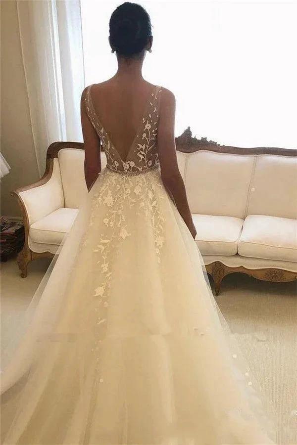 Elegant Long A-line Sweetheart Tulle Open Back Wedding Dress (ZD15149)