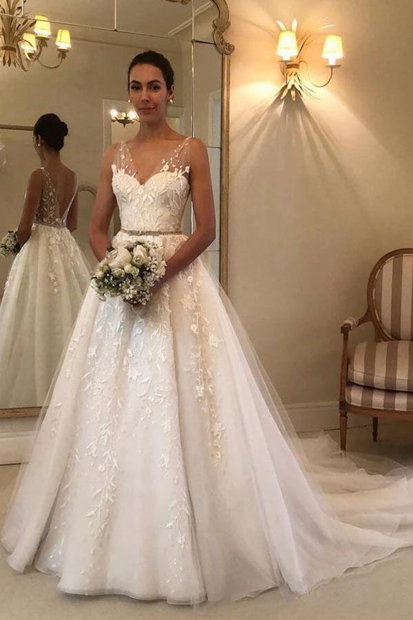 Elegant Long A-line Sweetheart Tulle Open Back Wedding Dress (ZD15149)