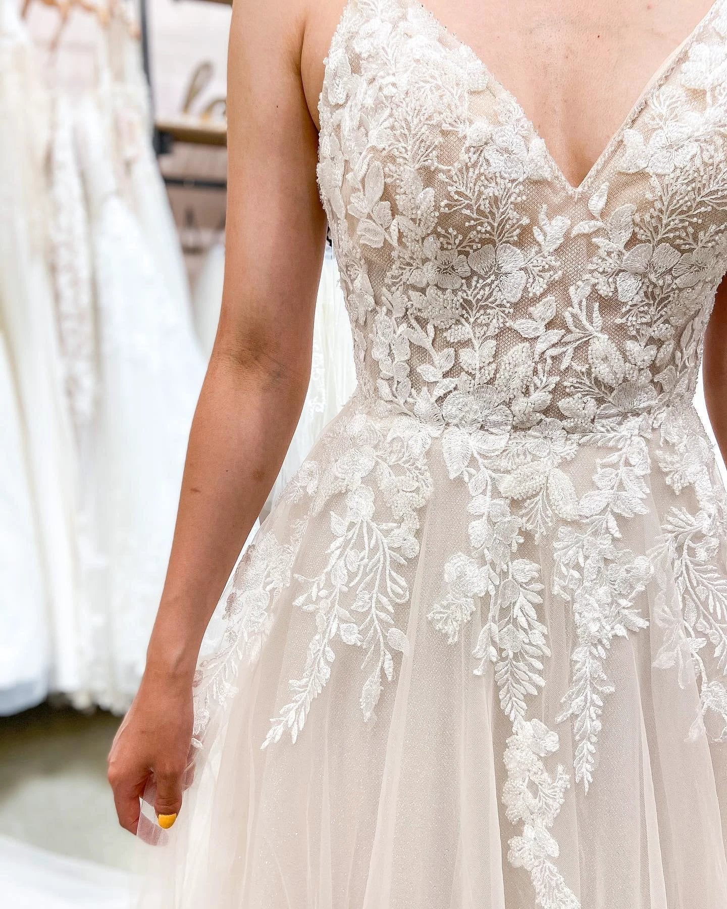 Elegant Long A-line V-neck Lace Tulle Backless Wedding Dresses (ZD14291)