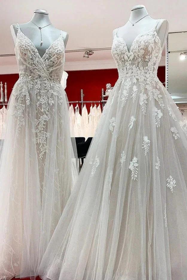 Elegant Long A-line V Neck Sleeveless Ruffles Backless Wedding Dress (ZD15260)