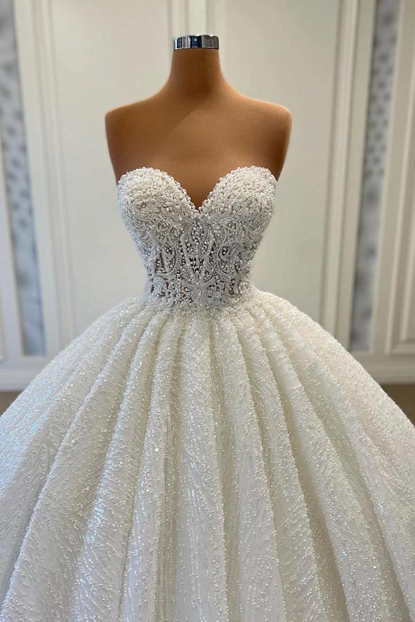 Elegant Long Ball Gown Sweetheart Sleeveless Sequined Tulle Lace Wedding Dresses (ZD16708)