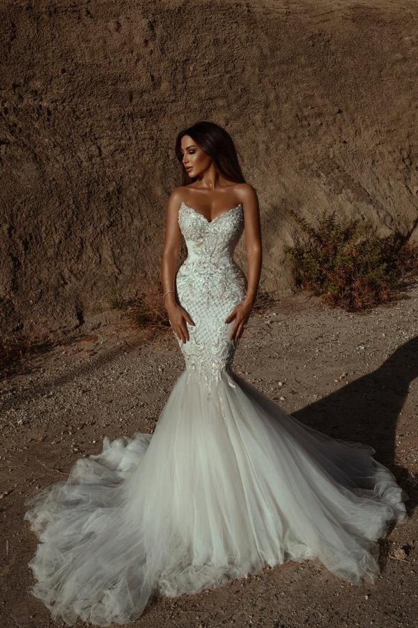 Elegant Long Meramid Sweetheart Backless Tulle Wedding Dress with Appliques Lace (ZD15200)