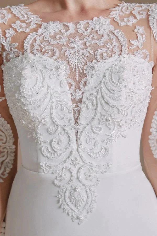 Elegant Long Mermaid Jewel Satin Lace Wedding Dress with Sleeves (ZD14350)