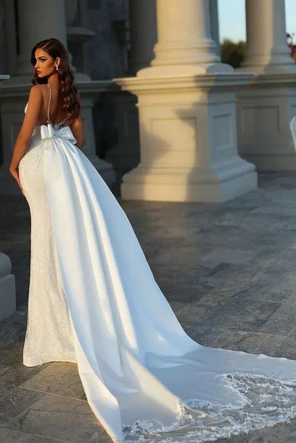 Elegant Long Mermaid Sleeveless Wedding Dresses With Lace (ZD14837)