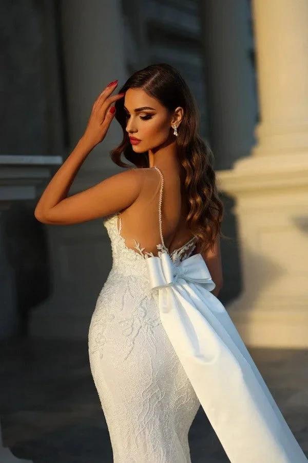 Elegant Long Mermaid Sleeveless Wedding Dresses With Lace (ZD14837)