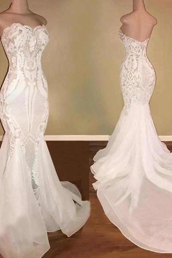 Elegant Long Mermaid Sweetheart Sequins Wedding Dress (ZD14426)