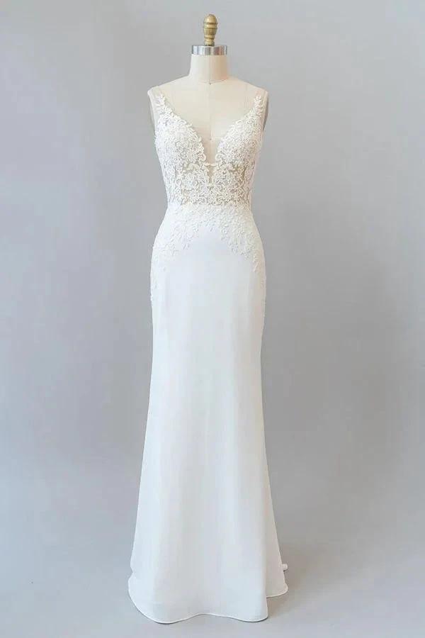 Elegant Long Mermaid V-neck Lace Backless Wedding Dress (ZD14376)