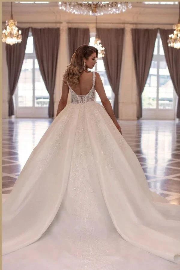 Elegant Long Princess A-line Sleeveless Wedding Dresses With Lace (ZD14839)