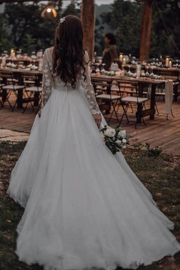 Elegant Long Sleeves Tulle Wedding Dresses Bridal Gowns With Lace Applique (ZD15348)