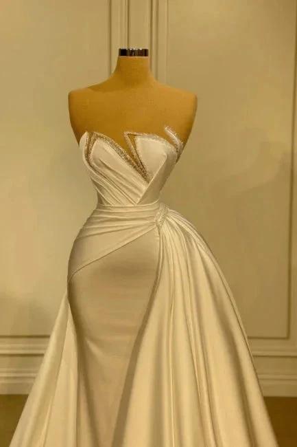 Elegant Long White Glitter Sleeveless Mermaid Wedding Dresses With Lace (ZD14962) - View 2 | VelvetHem