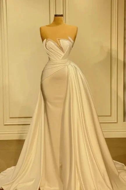 Elegant Long White Glitter Sleeveless Mermaid Wedding Dresses With Lace (ZD14962)