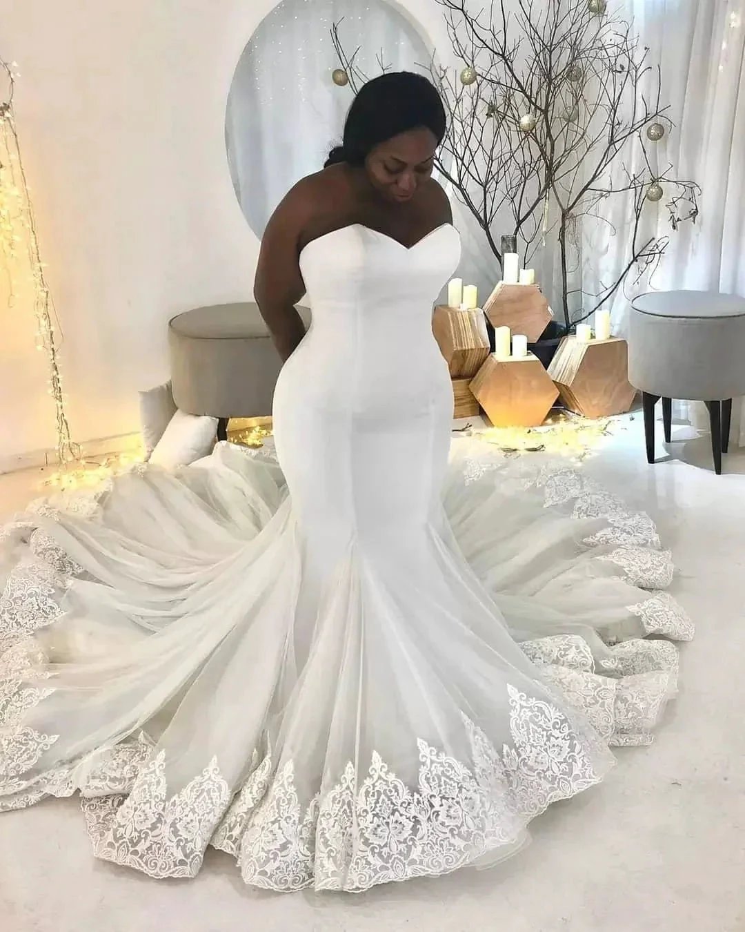 Elegant Long White Sleeveless Lace Sweetheart Mermaid Wedding Dress (ZD16508)