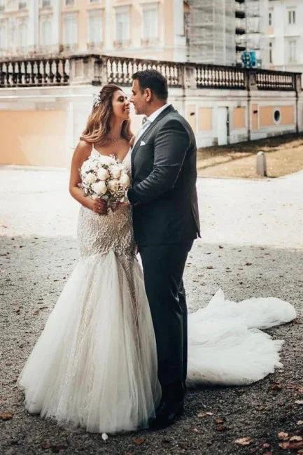 Elegant Mermaid Spaghetti Straps Backless Wedding Dresses With Lace (ZD14498)