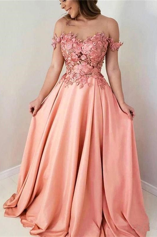 Elegant Off-the-Shoulder A-Line Sweetheart Princess Long Prom Dresses