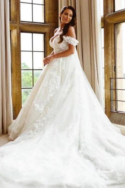Elegant Off The Shoulder Sleeveless A-Line Wedding Dresses With Lace (ZD14611)