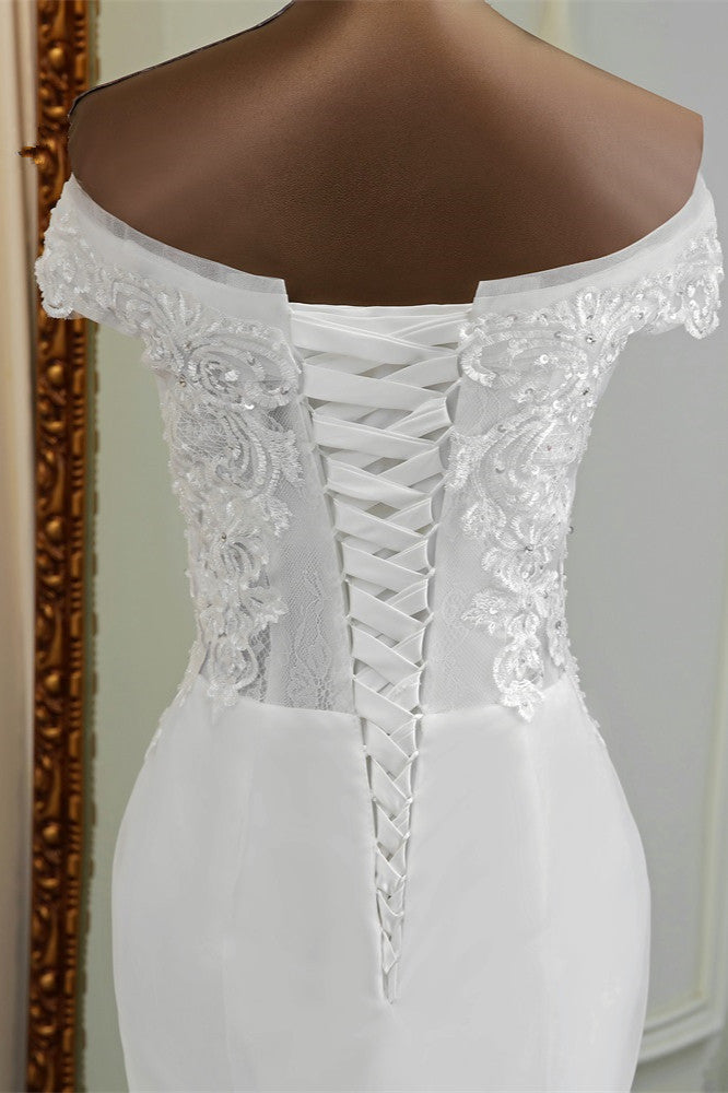 Elegant Off-the-Shoulder Sleeveless White Mermaid Wedding Dresses with Beadings (ZD17424)
