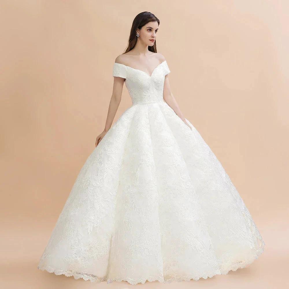 Elegant Off-the-Shoulder White Lace Appliques Bridal Gowns Wedding Dress (ZD14771)