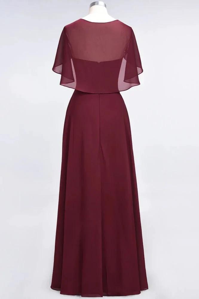 Elegant Satin V-Neck Short Sleeve Princess Bridesmaid Dress Ruffle Chiffon Wedding Guest Dress (ZD13100)