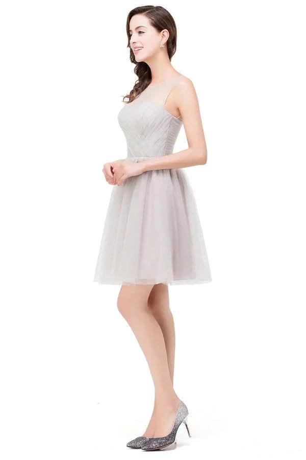 Elegant Silver A-line Mini Crew Bridesmaid Dresses (ZD13079)