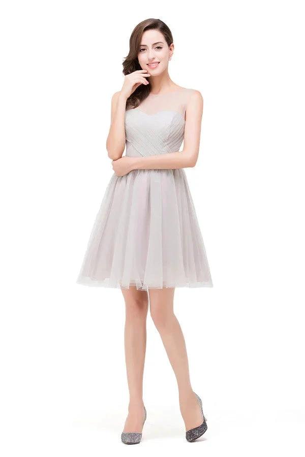 Elegant Silver A-line Mini Crew Bridesmaid Dresses (ZD13079)