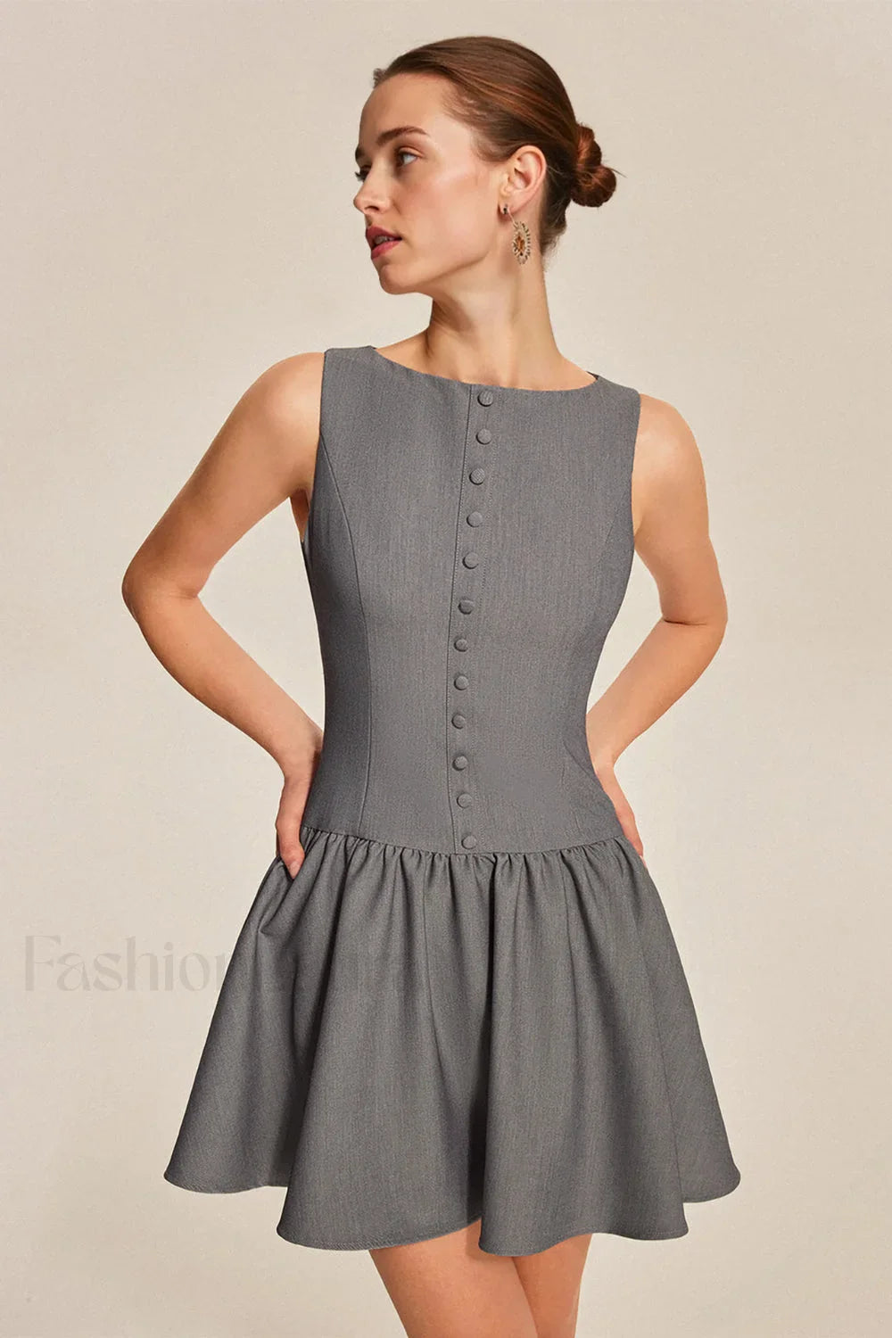 Elegant Sleeveless Ruffled A-Line Work Dress