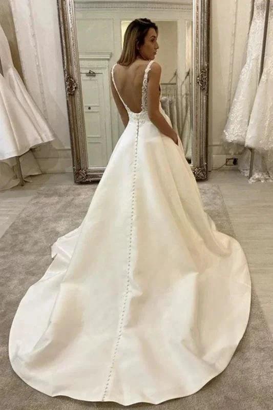 Elegant Sleeveless Tulle Backless A-Line Wedding Dresses With Lace (ZD14644)