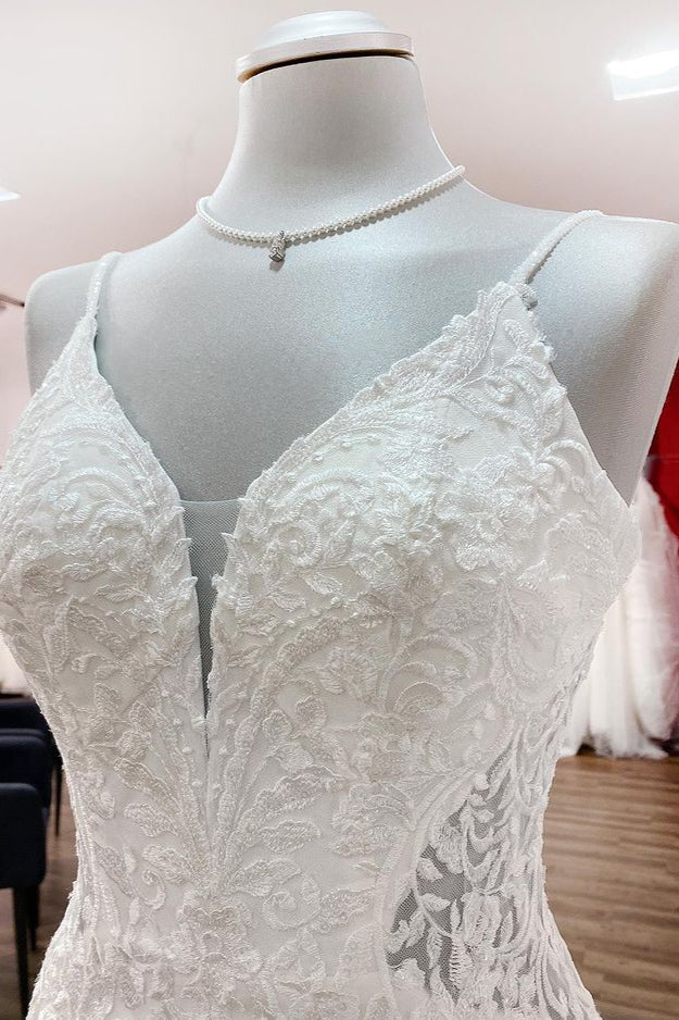 Elegant Sleeveless White Lace Satin Mermaid Wedding Dresses (ZD17539)