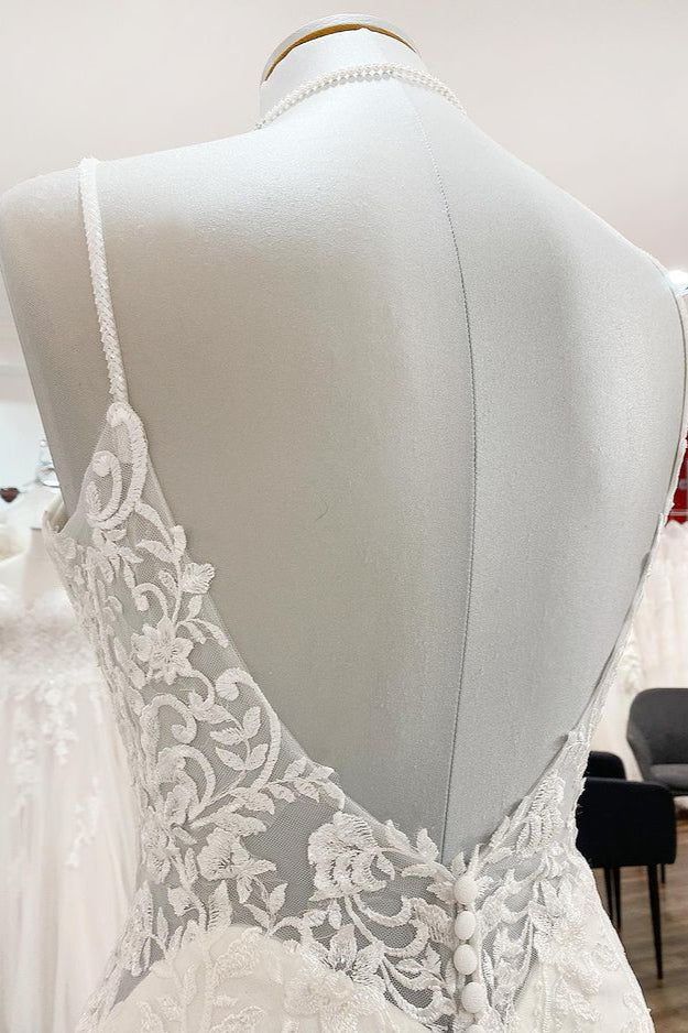 Elegant Sleeveless White Lace Satin Mermaid Wedding Dresses (ZD17539)
