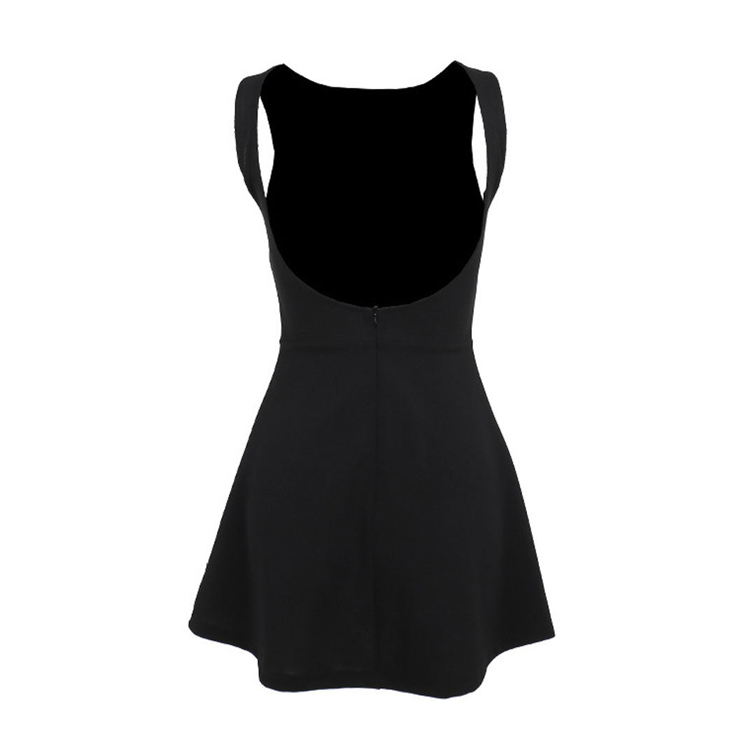Elegant Solid Color Boat Neck Open Back Sleeveless A Line Mini Party Dress - Fashionpara
