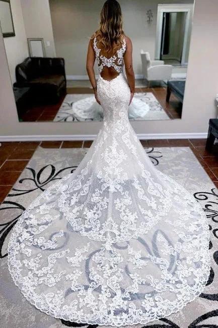 Elegant spaghettistraps sleeveless mermaid lace Wedding dresses (ZD16428)
