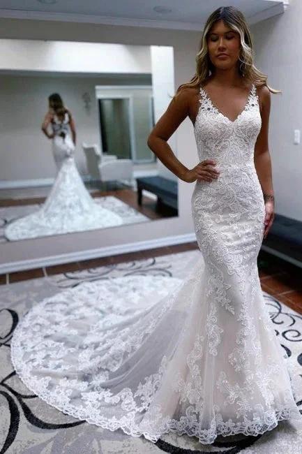 Elegant spaghettistraps sleeveless mermaid lace Wedding dresses (ZD16428)