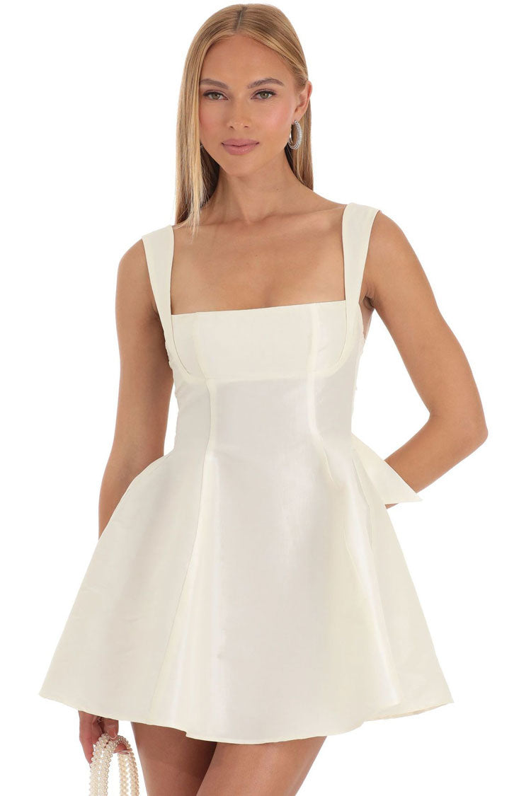 Elegant Square Neck Sleeveless Bow Tie Fit & Flare Party Mini Dress - Fashionpara