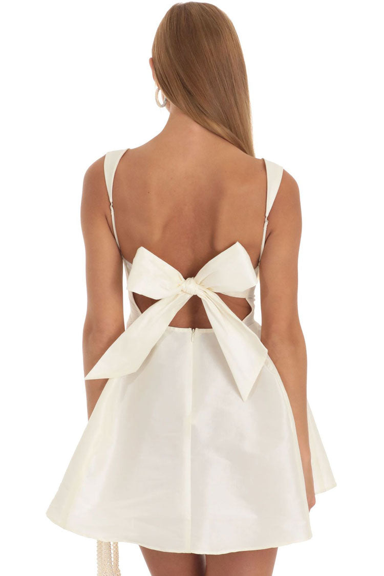 Elegant Square Neck Sleeveless Bow Tie Fit & Flare Party Mini Dress - Fashionpara