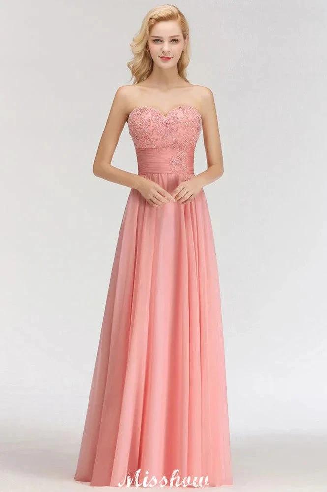 Elegant Sweetheart A-Line Appliques Bridesmaid Dresses Ruffle Chiffon by misshow.com